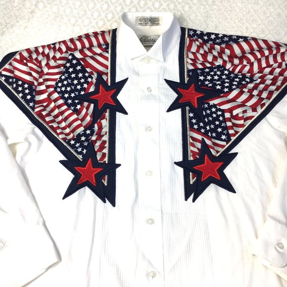 Uncle Sam Flag Tux Shirt Hand Crafted  Small  EUC - Picture 3 of 10